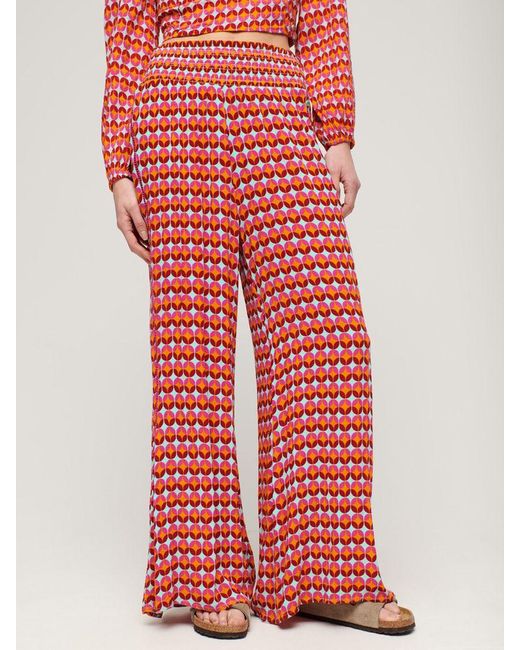 Superdry Red Geometric Print Wide Leg Trousers