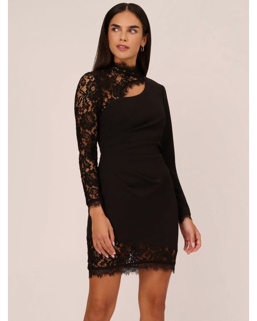 Adrianna Papell Black Aidan By Lace And Stretch Crepe Mini Dress