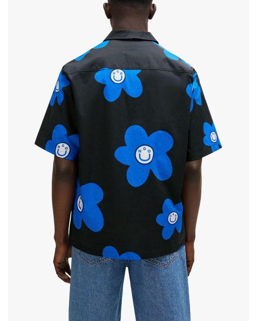 Boss Blue Eligino Flower Print Resort Shirt for men