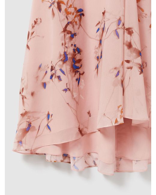 Reiss Pink Becci Floral Chiffon Midi Dress