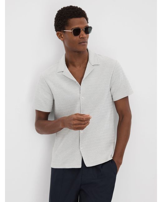 Reiss White Brewer Short Sleeve Textured Jacquard Shirt for men