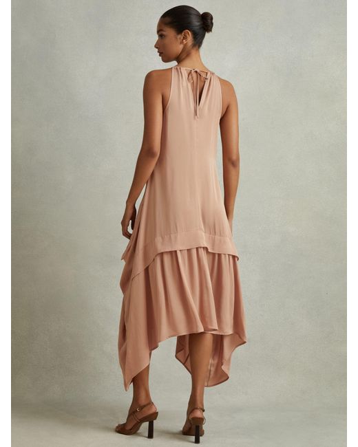 Reiss Natural Demi Draped Asymmetric Midi Dress