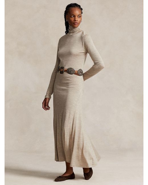 Ralph Lauren Natural Polo Wool Blend Turtleneck Maxi Dress