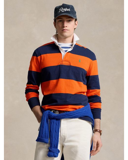 Ralph Lauren Orange Polo Classic Fit Striped Jersey Rugby Shirt for men