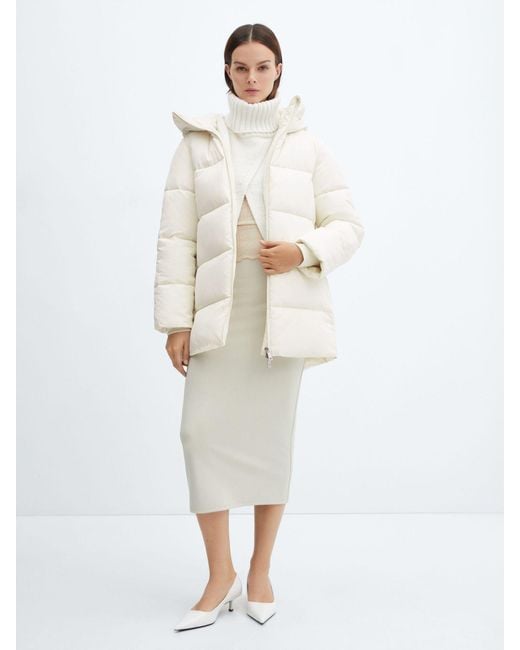 Mango White Tokyo Hooded Quilted Short Jacket