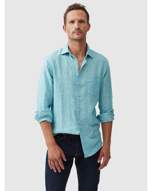 Rodd & Gunn Blue Coromandel Linen Slim Fit Long Sleeve Shirt for men