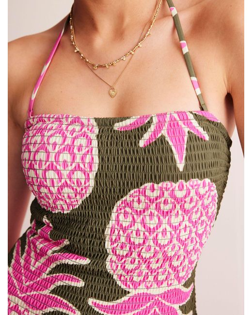 Boden Pink Milos Smocked Bandeau Pineapple Swimsuit