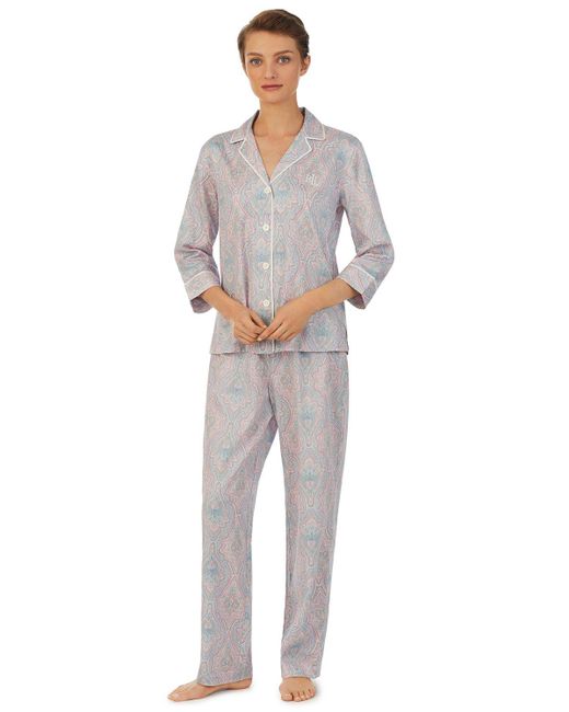 Ralph Lauren Gray Lauren 3/4 Sleeve Paisley Print Pyjamas