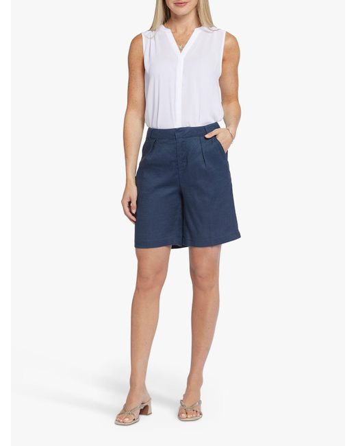 NYDJ Blue Relaxed Stretch Linen Blend Shorts