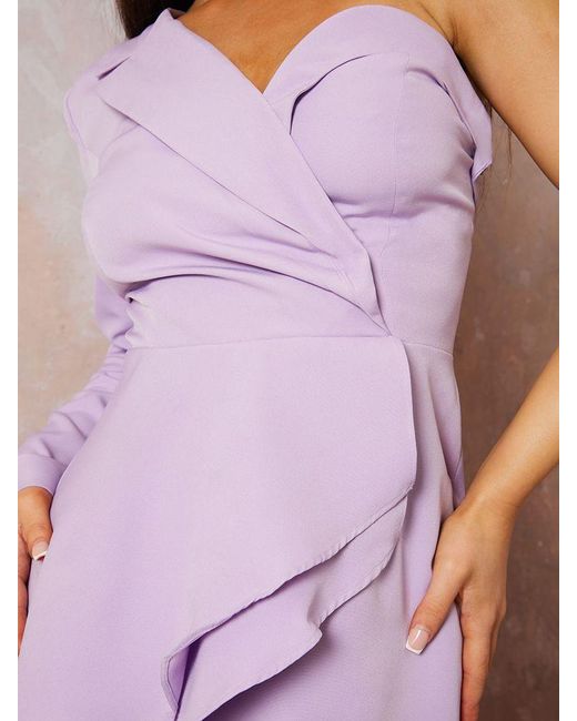 Chi Chi London Purple Ruffle One Shoulder Blazer Mini Dress
