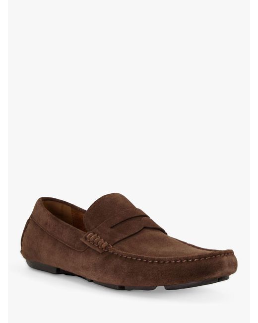 Dune Brown Bradlay Suede Square Toe Moccasin Loafers for men