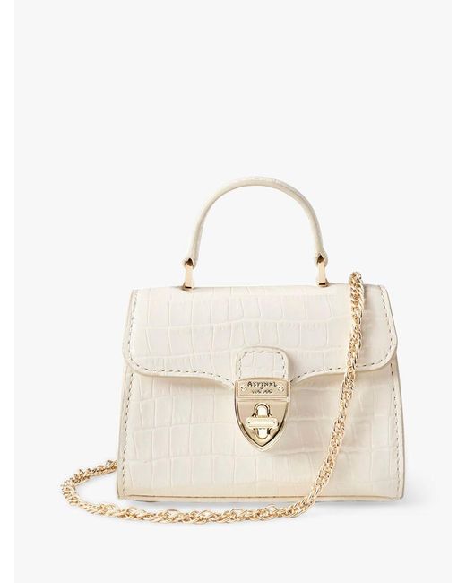 Aspinal of London Mayfair Croc Leather Nano Grab Bag in Ivory (White ...