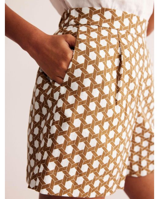 Boden Pink Hampstead Honeycomb Geometric Linen Shorts