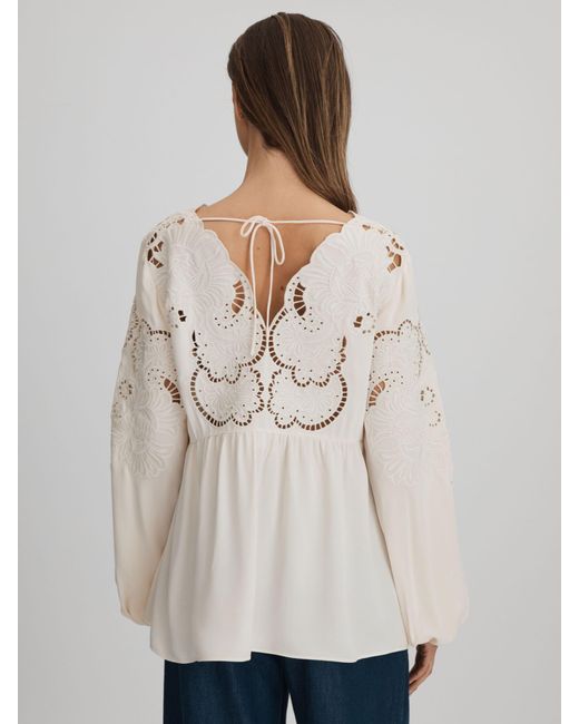 Reiss Natural Noa Embroidered Blouse