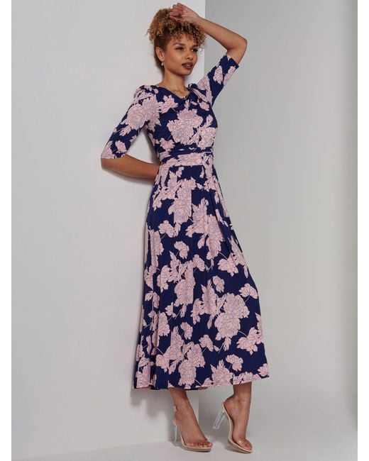 Jolie Moi Blue Parker Floral Print Midi Dress