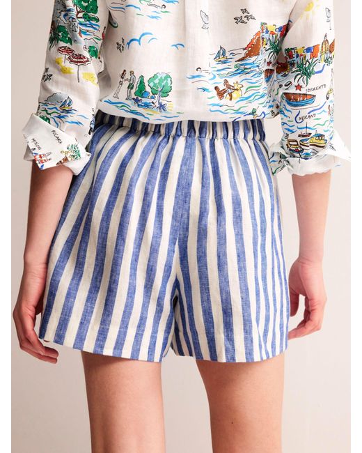 Boden Blue Hampstead Striped Linen Shorts