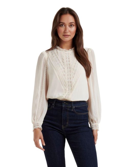 Forever New Blue Dion Lace Insert Blouse