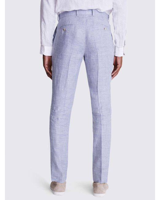 Moss Bros Blue Tailored Linen Trousers for men