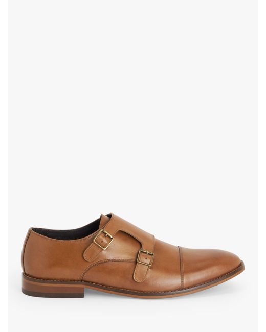 John Lewis Brown Double Strap Leather Monk Shoes for men