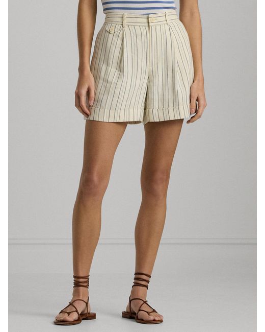 Ralph Lauren Natural Lauren Vishdrell Stripe Cotton Linen Blend Shorts