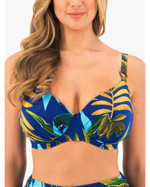 Fantasie Blue Pichola Tropical Print Underwired Gathered Full Cup Bikini Top