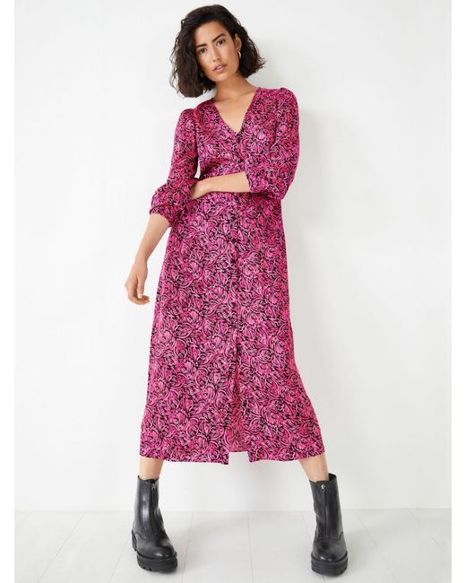 Hush Pink Lucia Butterfly Floral Print Midi Dress