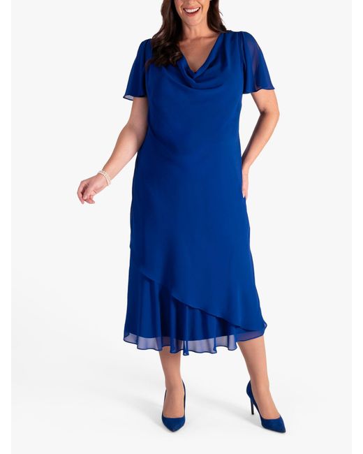Chesca Blue Cowl Neck Midi Dress