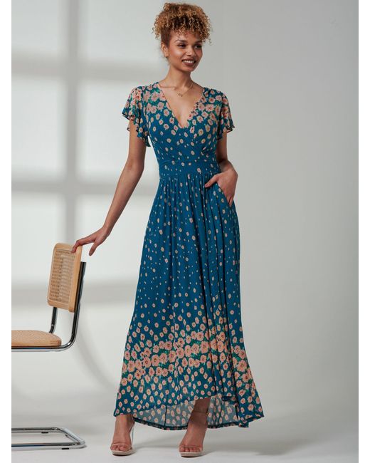 Jolie Moi Blue Kora Floral Print Maxi Dress