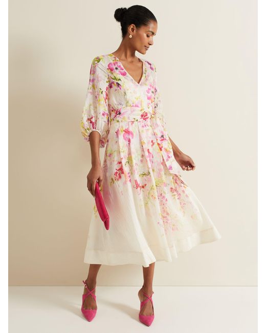 Phase Eight Natural Clancy Floral Print Fit And Flare Dress