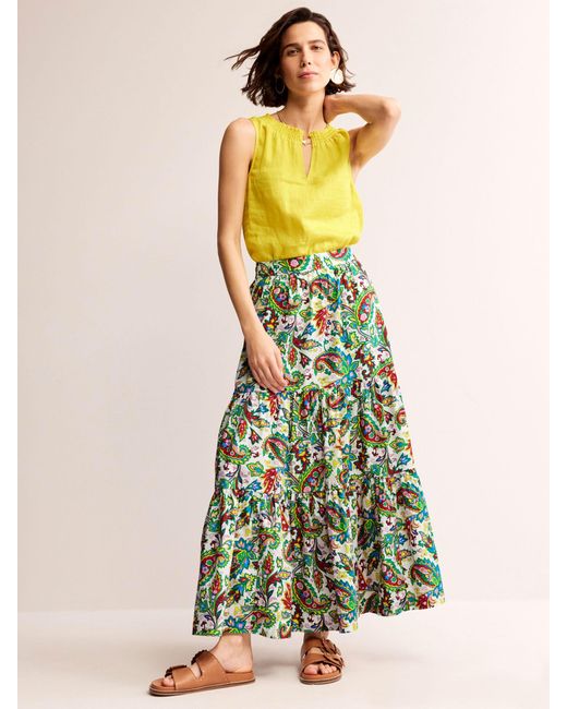 Boden Yellow Lorna Tiered Maxi Skirt