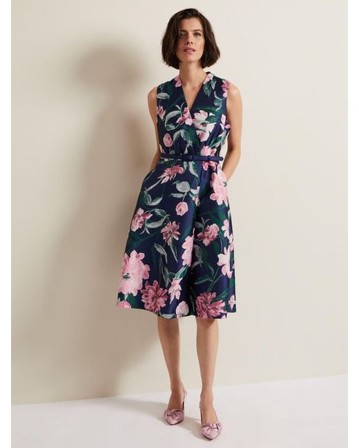 Phase Eight Blue Salina Floral Jacquard Dress