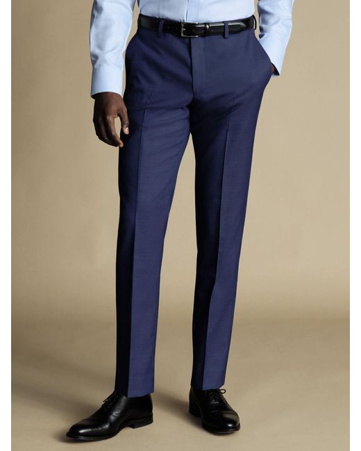 Charles Tyrwhitt Blue Sharkskin Ultimate Performance Slim Fit Suit Trousers for men