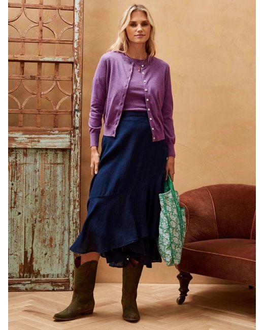Brora Purple Fine Knit Cotton Cardigan