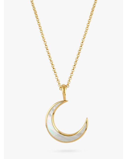 Dinny Hall Metallic Moon Charm Mother Of Pearl Pendant Necklace
