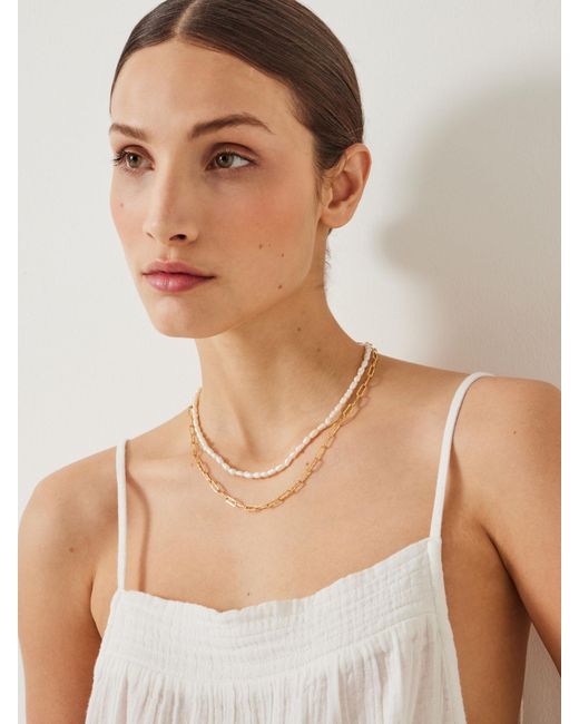 Hush Natural Hadley Hammered Pearl And Chain Necklace