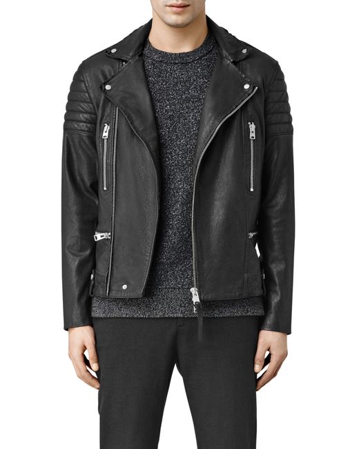 AllSaints Black Mishima Leather Biker Jacket for men