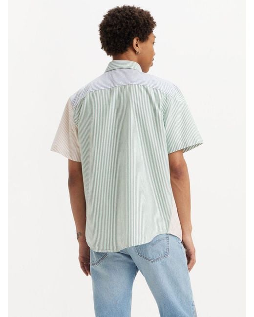 Levi's White Authentic Stripe Button Down Short Sleeve Shirt for men