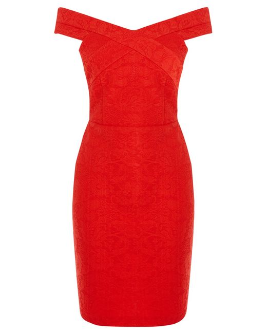 Oasis Bonded Lace Pencil Dress in Black (Mid Red) - Save 60% | Lyst
