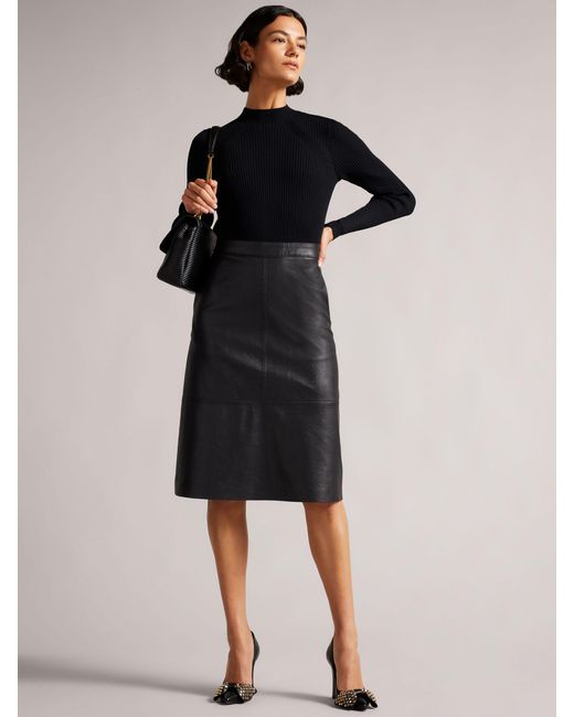 Ted Baker Alltaa Knitted Bodice Dress With Pleather Skirt in Black ...