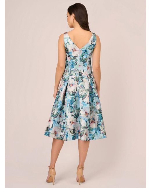 Adrianna Papell Blue Floral Jacquard Dress