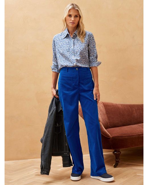 Brora Blue Needlecord Cotton Wide Leg Trousers