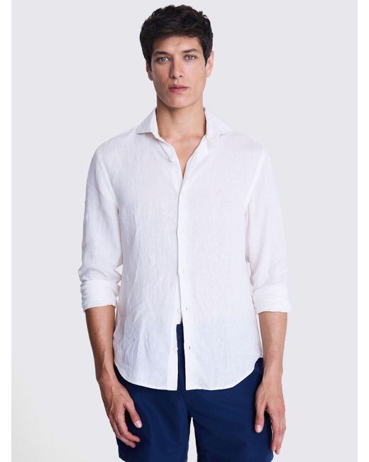 Moss Bros White Tailored Fit Linen Shirt for men