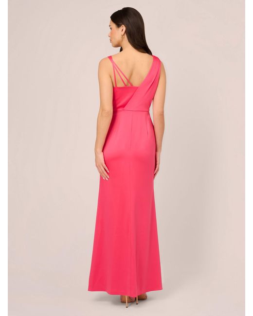 Adrianna Papell Pink Asymmetric Satin Crepe Maxi Dress