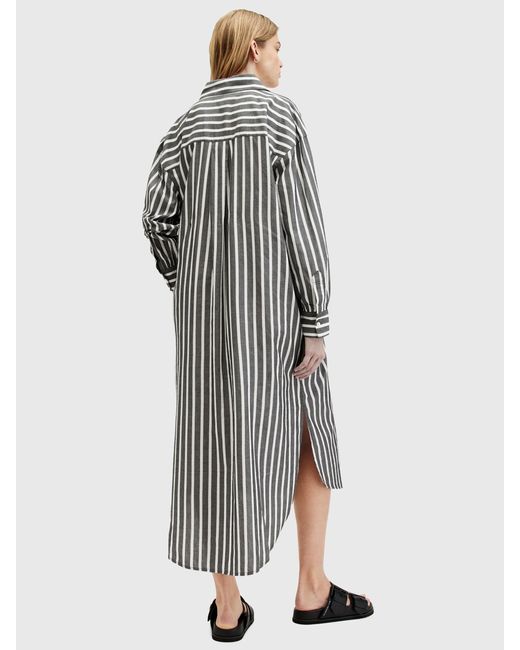 AllSaints Gray Ani Striped Midi Shirt Dress