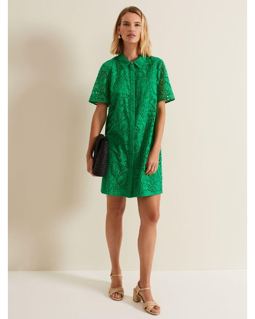 Phase Eight Green Nicky Broderie Swing Dress