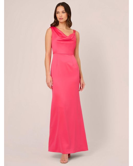 Adrianna Papell Pink Asymmetric Satin Crepe Maxi Dress