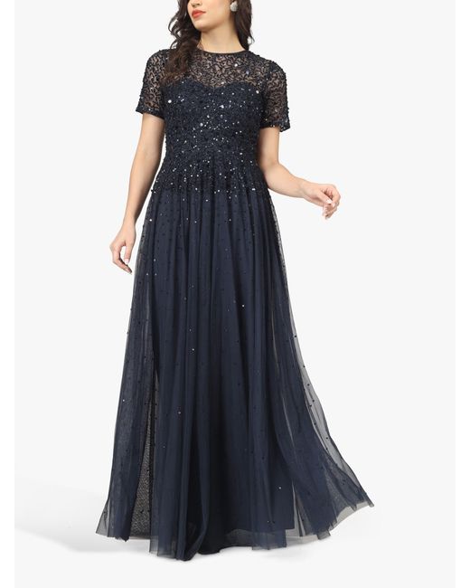 LACE & BEADS Blue Montreal Embellished Maxi Dress