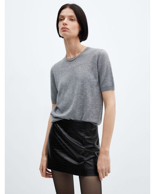 Mango Gray Croco Faux Leather Mini Skirt
