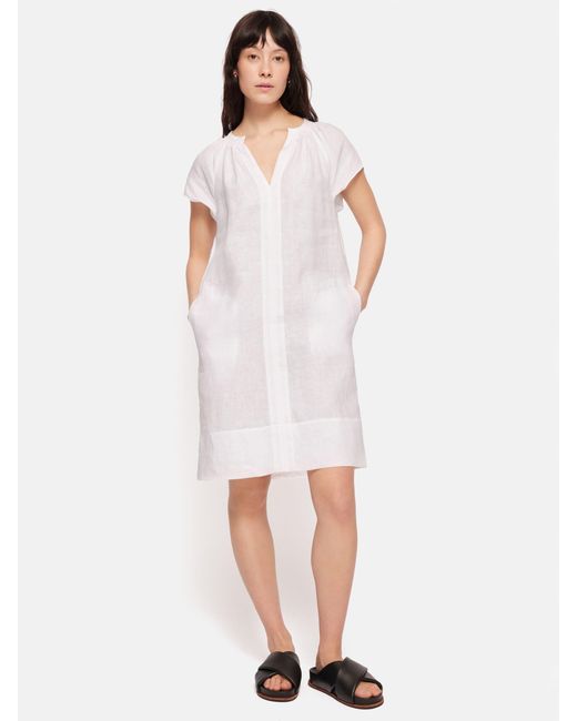 Jigsaw White Smocked Linen Dress