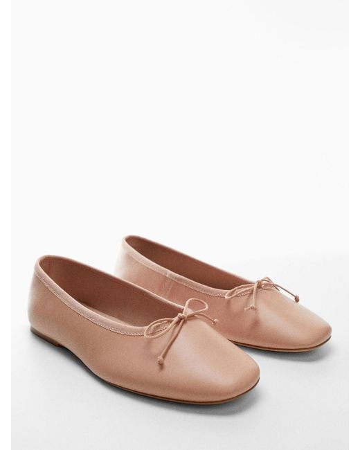 Mango Paso Leather Bow Ballerina Pumps in Pink Lyst UK